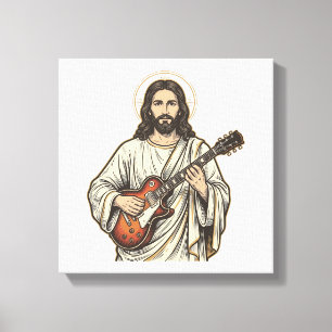 Oude Heilige Gitarist Gravure Shirt Ontwerp_1 Canvas Afdruk