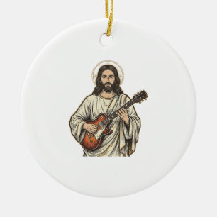 Oude Heilige Gitarist Gravure Shirt Ontwerp_1 Keramisch Ornament