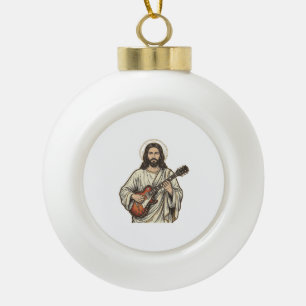 Oude Heilige Gitarist Gravure Shirt Ontwerp_1 Keramische Bal Ornament