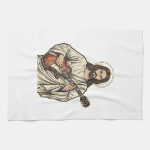 Oude Heilige Gitarist Gravure Shirt Ontwerp_1 Theedoek