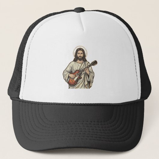 Oude Heilige Gitarist Gravure Shirt Ontwerp_1 Trucker Pet (Voorkant)