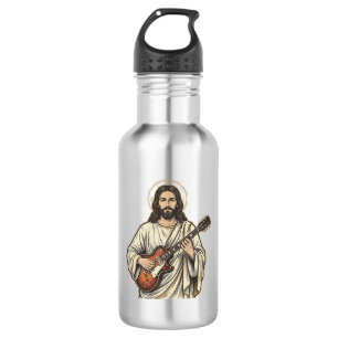 Oude Heilige Gitarist Gravure Shirt Ontwerp_1 Waterfles