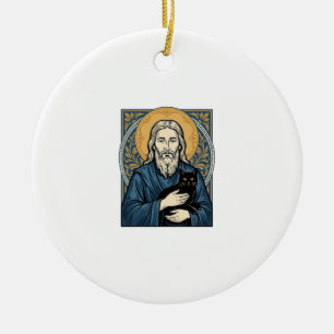 Oude heilige kat portret vector shirt ontwerp_1 keramisch ornament