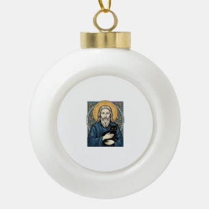 Oude heilige kat portret vector shirt ontwerp_1 keramische bal ornament
