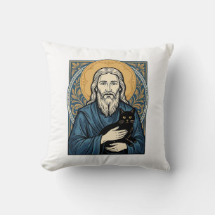 Oude heilige kat portret vector shirt ontwerp_1 kussen