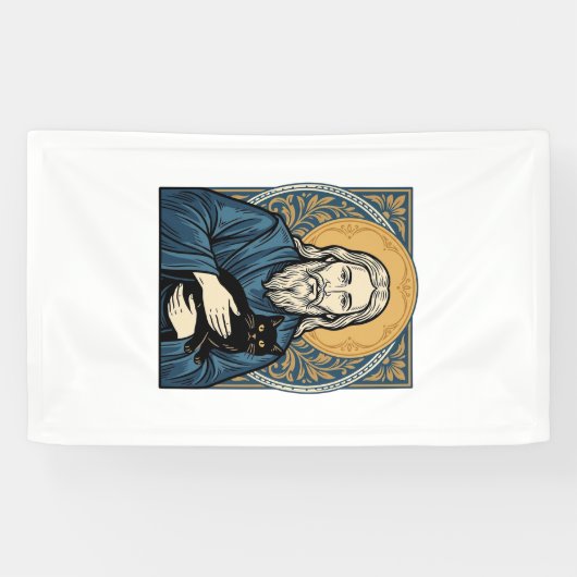 Oude heilige kat portret vector shirt ontwerp_1 spandoek (Horizontaal)