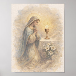 Oude Heilige Maagd Maria aanbiddend de Eucharistie Poster