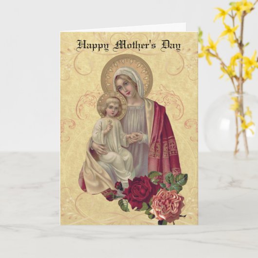 Oude Heilige Maagd Maria Moederdag Kaart (Gele Bloem)