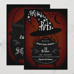 Oude Hekenkruik Rood Halloweenfeest Retro Kaart