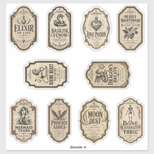 Oude heks apotheek drankje label sticker set (Vel)