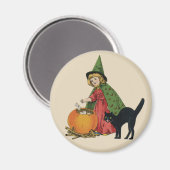 Oude heks en kat met Halloween, Ellen Clapsaddle Magneet (Voorkant / Achterkant)
