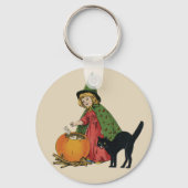 Oude heks en kat met Halloween, Ellen Clapsaddle Sleutelhanger (Voorkant)