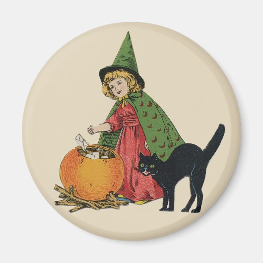 Oude heks en kat voor Halloween, Ellen Clapsaddle Magneet (Voorkant)