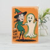 Oude heks en spook Halloween-feest Kaart (Staand voorkant)