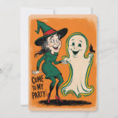 Oude heks en spook Halloween-feest Kaart (Voorkant)