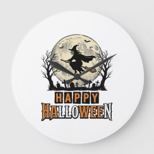 Oude heks Fijne Halloween Vectorontwerp_1 Grote Klok