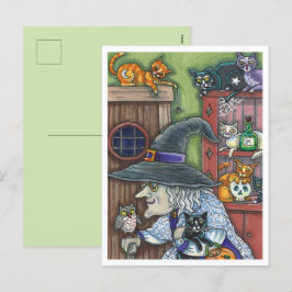 OUDE HEKS GELUKKIG HUIS, VEEL KATTEN & UIL HALLOWE FEESTDAGENKAART