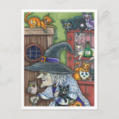 OUDE HEKS GELUKKIG HUIS, VEEL KATTEN & UIL HALLOWE FEESTDAGENKAART (Voorkant)