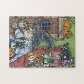 OUDE HEKS GELUKKIG HUIS, VEEL KATTEN & UIL HALLOWE LEGPUZZEL (Horizontaal)