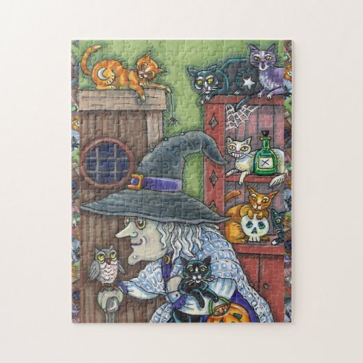 OUDE HEKS GELUKKIG HUIS, VEEL KATTEN & UIL HALLOWE LEGPUZZEL (Verticaal)