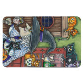 OUDE HEKS GELUKKIG HUIS, VEEL KATTEN & UIL HALLOWE MAGNEET (Horizontaal)
