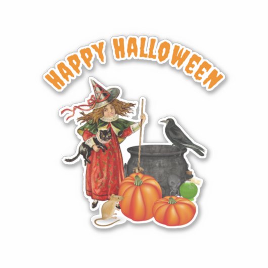 Oude heks Halloween op maat gesneden vinyl sticker (Voorkant)