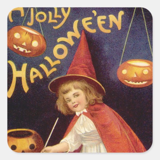 Oude heks Jolly Halloween van Ellen Clapsaddle Vierkante Sticker (Voorkant)