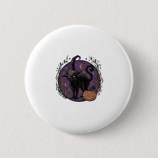 Oude heks kat Halloween vector shirt ontwerp_1 Ronde Button 5,7 Cm (Voorkant)
