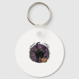 Oude heks kat Halloween vector shirt ontwerp_1 Sleutelhanger