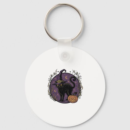 Oude heks kat Halloween vector shirt ontwerp_1 Sleutelhanger (Voorkant)