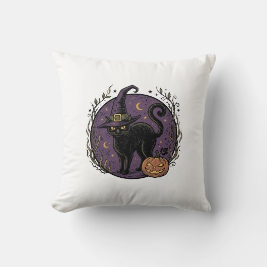Oude Heks Kat Halloween Vector T-shirt Ontwerp_1 Kussen (Voorkant)