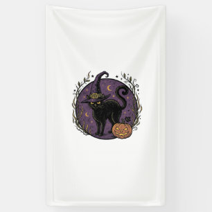 Oude Heks Kat Halloween Vector T-shirt Ontwerp_1 Spandoek