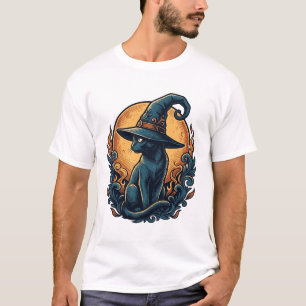 Oude Heks Kat Maan Halloween Vector Kunst_1 T-shirt