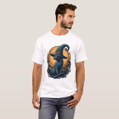 Oude Heks Kat Maan Halloween Vector Kunst_1 T-shirt (Voorkant volledig)