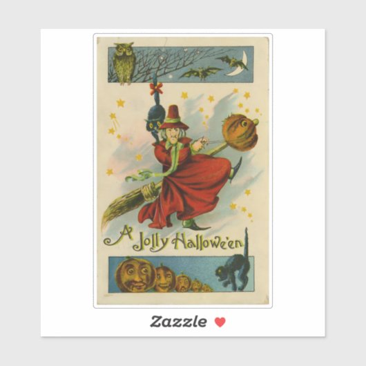 Oude heks met Halloween Sticker (Vel)