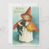 Oude heks met kat Halloween Kaart (Voorkant)