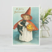 Oude heks met kat Halloween Kaart (Staand voorkant)