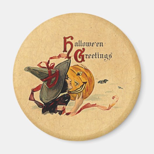 Oude heks met rode linten voor Halloween Magneet (Voorkant)