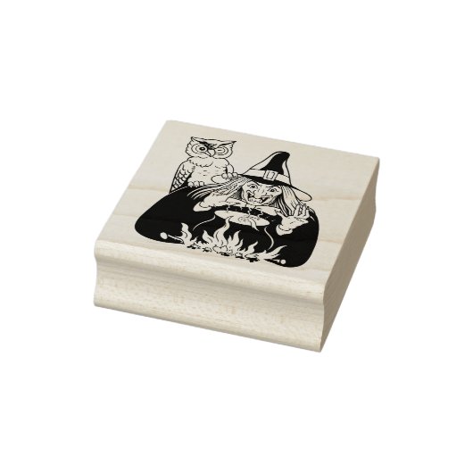 Oude heks met uil voor Halloween Rubberstempel (Stempel)