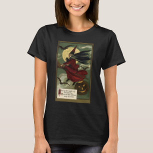 Oude heks op bezemsteel met kat Halloween T-shirt