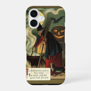 Oude heks op Halloween roert magische ketel iPhone 16 Hoesje