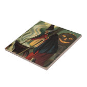 Oude heks op Halloween roert magische ketel Tegeltje (Zijkant)