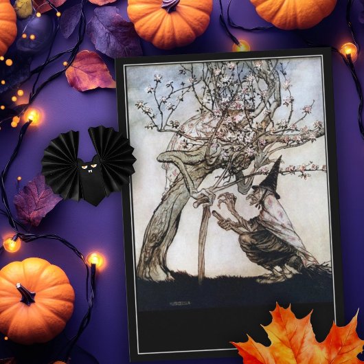Oude heks op Halloween van Arthur Rackham Kaart
