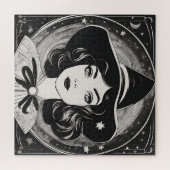 Oude heks portret zwart wit retro legpuzzel (Horizontaal)