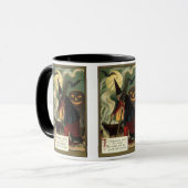 Oude heks van Halloween roert magische ketel Mok (Voorkant links)