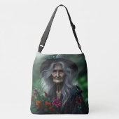 Oude heks verzamelen kruiden voor drankjes crossbody tas (Achterkant)