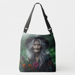 Oude heks verzamelen kruiden voor drankjes crossbody tas
