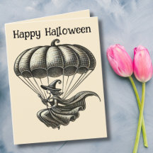 Oude heks vliegende pompoen parachute halloween