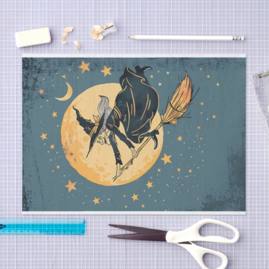 Oude heks vliegt over maan decoupage tissuepapier (Craft)