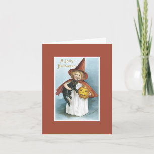 Oude Heks Zwart Kat Halloween Kaart